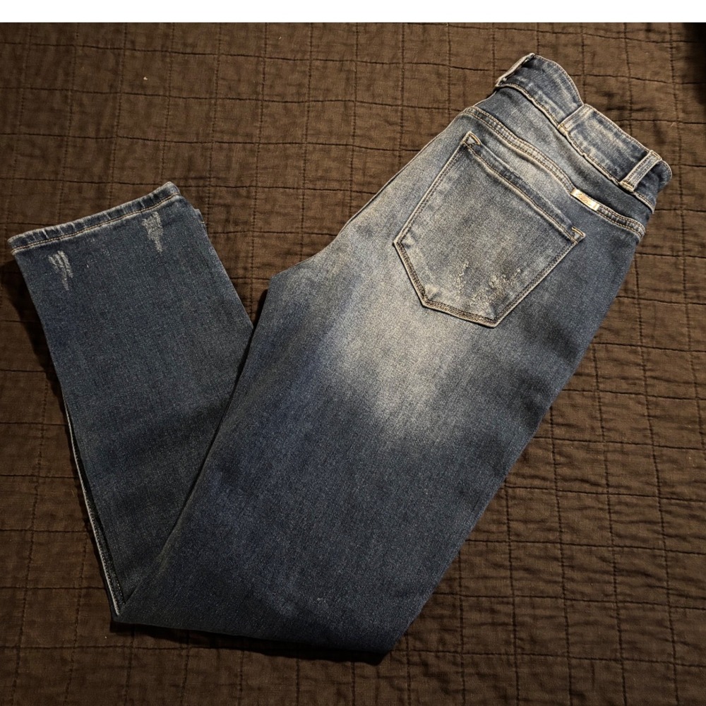 KanCan Distressed High Rise Skinny Jeans Medium Wash Size 13/30 Double Button‎